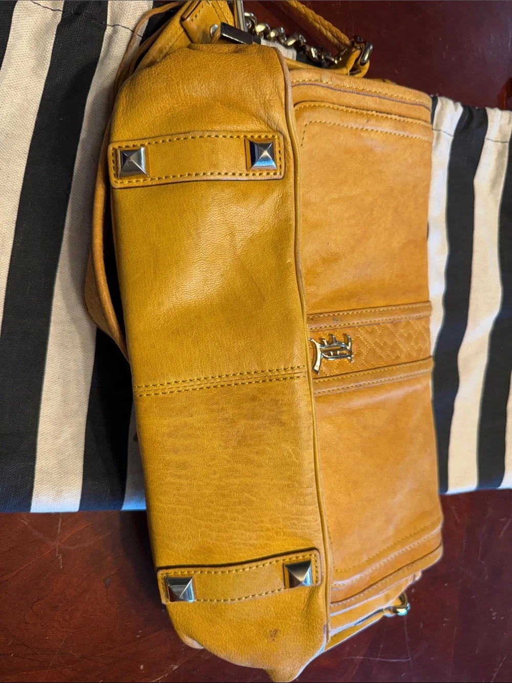 L.A.M.B. Honey Mustard Leather Shoulder Bag with Tassel - Picture 9 of 9